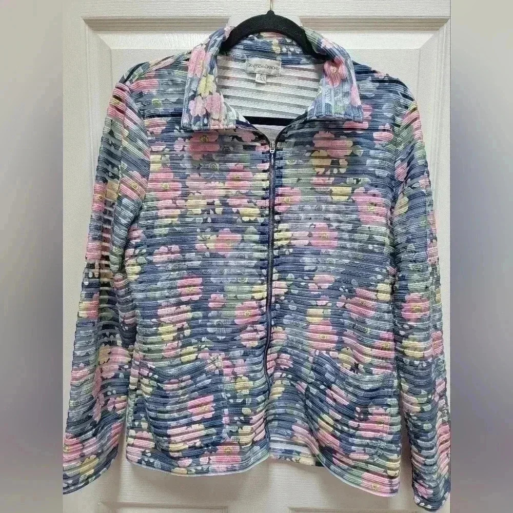 Drapers & Damon's Women's Multi Color Floral  Zip Up Sheer Jacket Size Medium